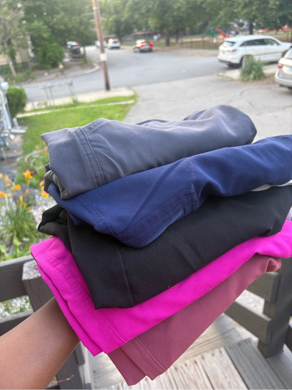 Figs Scrub (4 bottoms only)  in Bright Magenta, navy blue, Mauve and grey